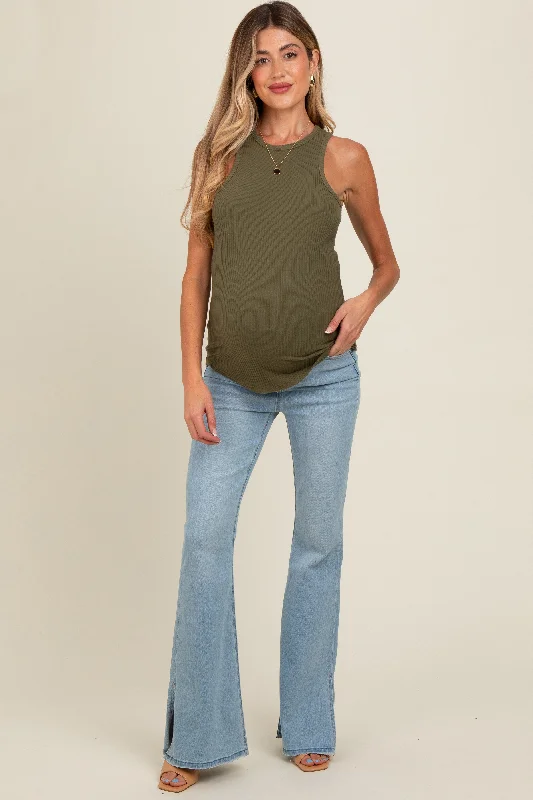 Light Blue Flare Leg Maternity Jeans Trendy Acid Wash Skinny Jeans