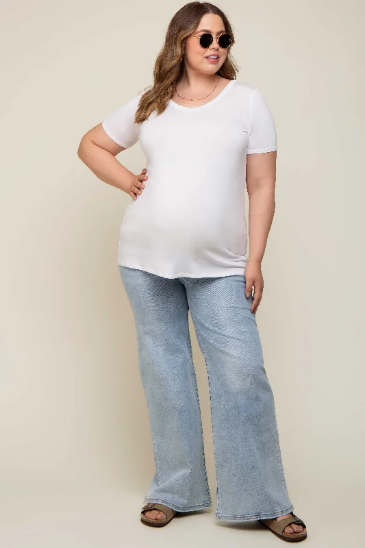 Light Blue Maternity Plus Wide Leg Jeans Trendy Flared Leg Jeans