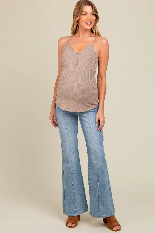 Light Blue Middle Seam Kick Flare Maternity Jeans Stylish Paperbag Waist Denim
