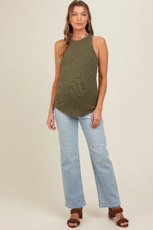 Light Blue Raw Hem Distressed Maternity Straight Leg Jeans Fashionable Relaxed Fit Denim