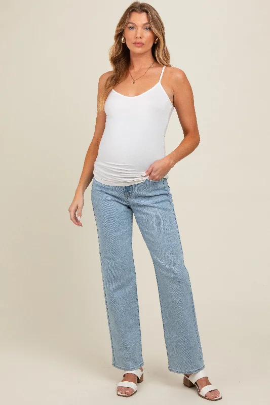 Light Blue Relaxed Straight Leg Maternity Jeans Chic Dark-Wash Skinny Jeans