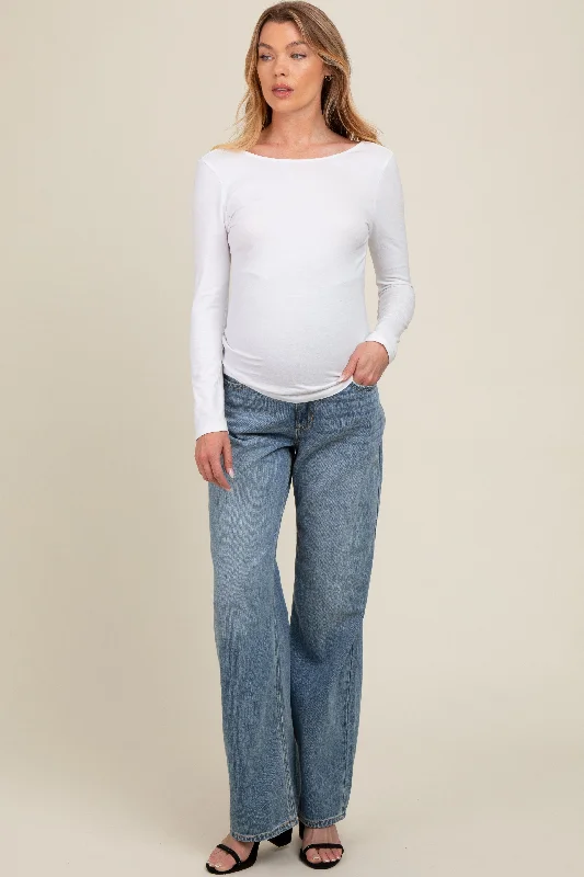 Light Blue Relaxed Wide Leg Maternity Jeans Elegant Wide-Leg Jeans