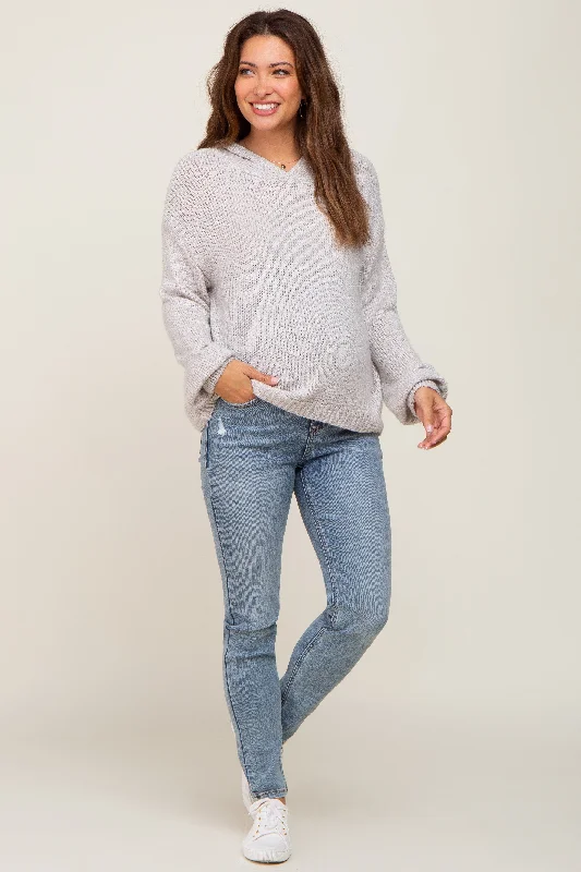 Light Blue Slightly Distressed Maternity Skinny Jeans Stylish Shredded Denim Jeans