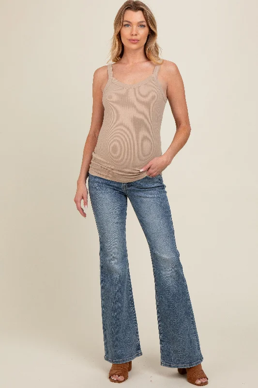 Light Blue Vintage Wash Maternity Flare Jeans Stylish Bootcut Denim Jeans
