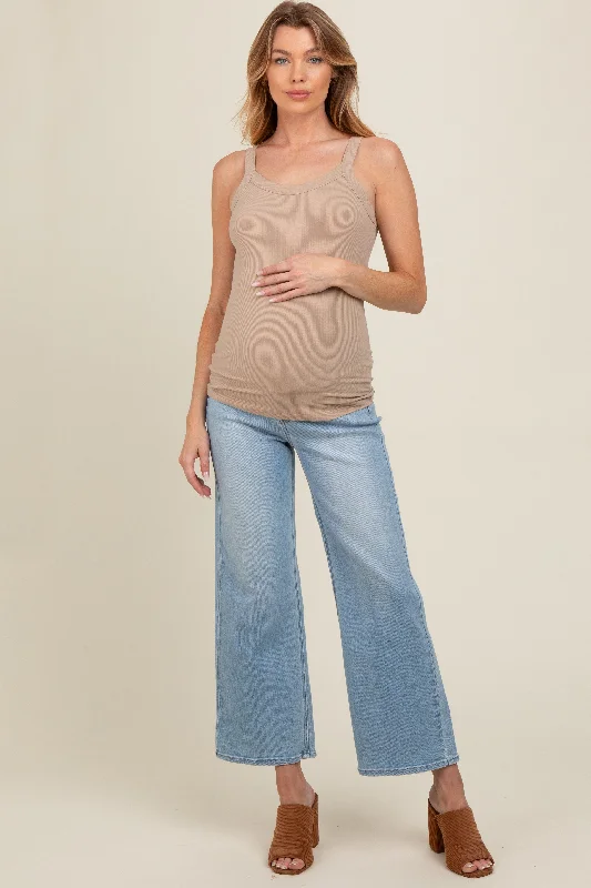 Light Blue Wide Leg Maternity Jeans Stylish Tapered Fit Jeans