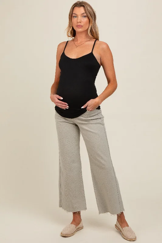 Light Olive Wide Leg Raw Hem Maternity Jeans Stylish High-Waisted Denim