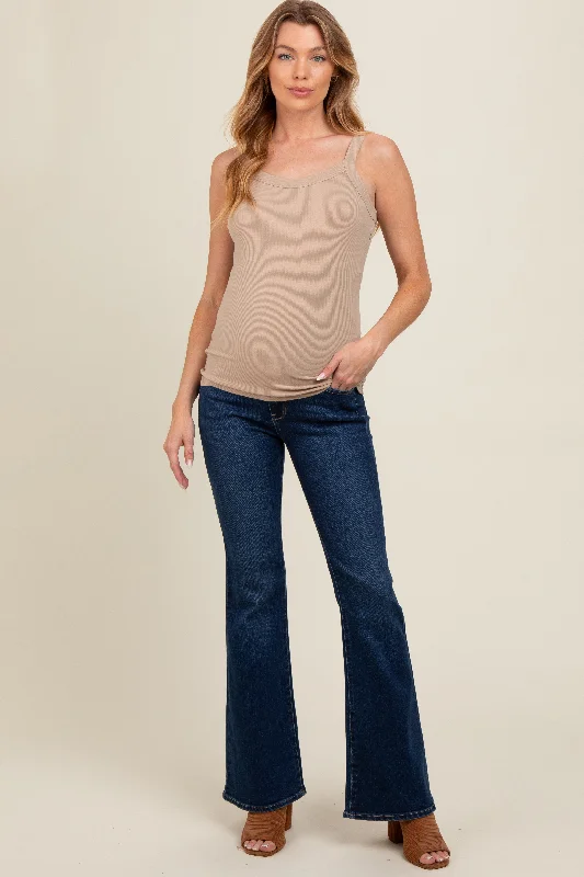 Navy Blue Flare Leg Maternity Jeans Trendy Cut-Off Denim Shorts