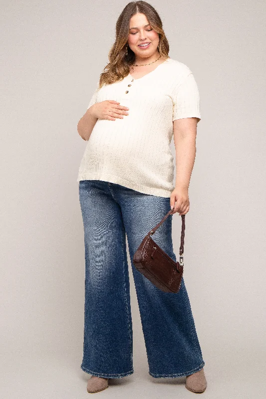 Navy Blue Maternity Plus Wide Leg Jeans Chic Ripped Jeans