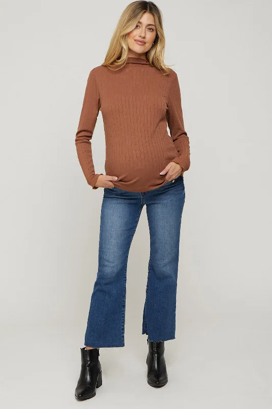 Navy Blue Raw Hem Crop Flare Maternity Jeans Classic Slim Fit Jeans