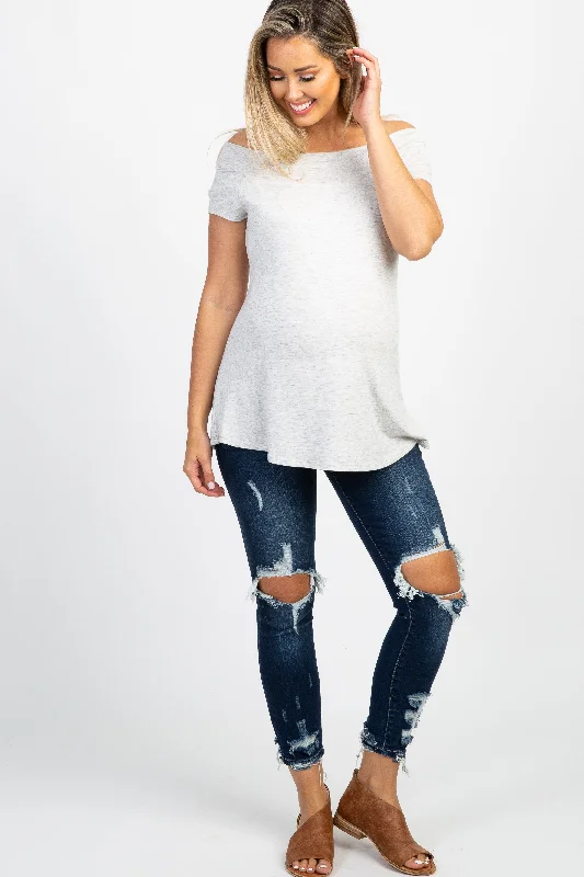 Navy Distressed Raw Cut Maternity Skinny Jeans Classic Black Denim Jeans