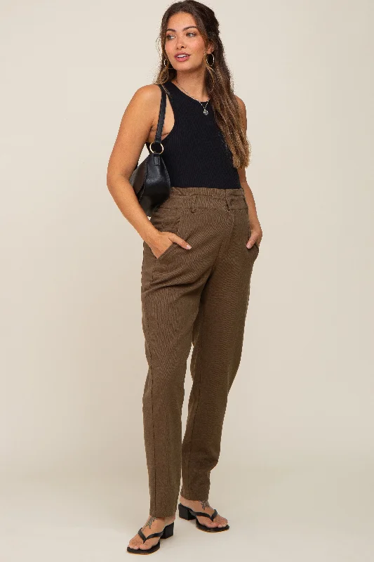 Olive Smocked Waist Straight Leg Maternity Jeans Trendy Wide-Leg High-Waist Denim
