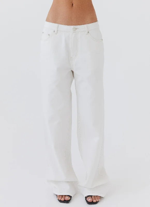 Keanna Low Rise Denim Jeans - Ivory Comfortable Straight-Legged Denim