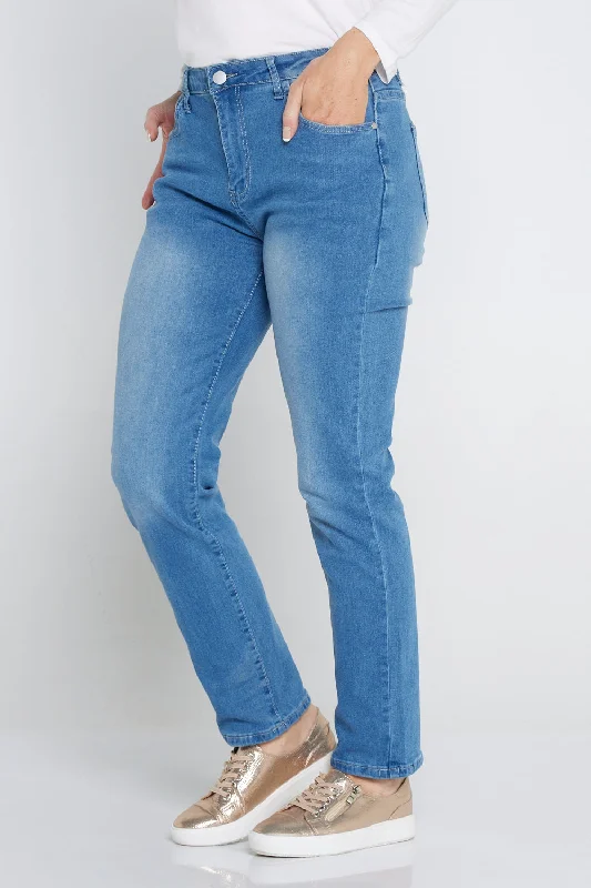 Savannah Cotton Jeans - Mid Denim Stylish Tapered Fit Jeans