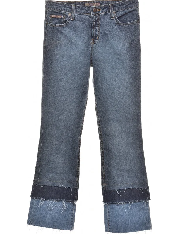 Frayed Edge Straight Fit Jeans - W30 L31 Fashionable Button-Front Jeans