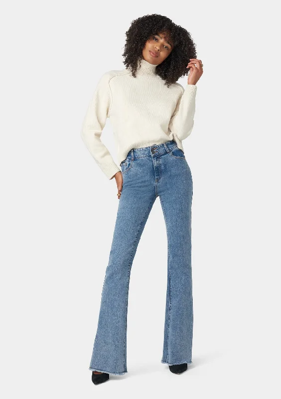 Tall Olivia Flare Jeans With Slit Chic Rolled Cuff Denim Jeans