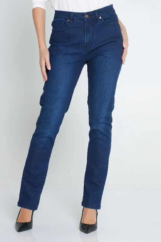 Orientique Straight Leg Jeans - Dark Denim Trendy Acid Wash Skinny Jeans