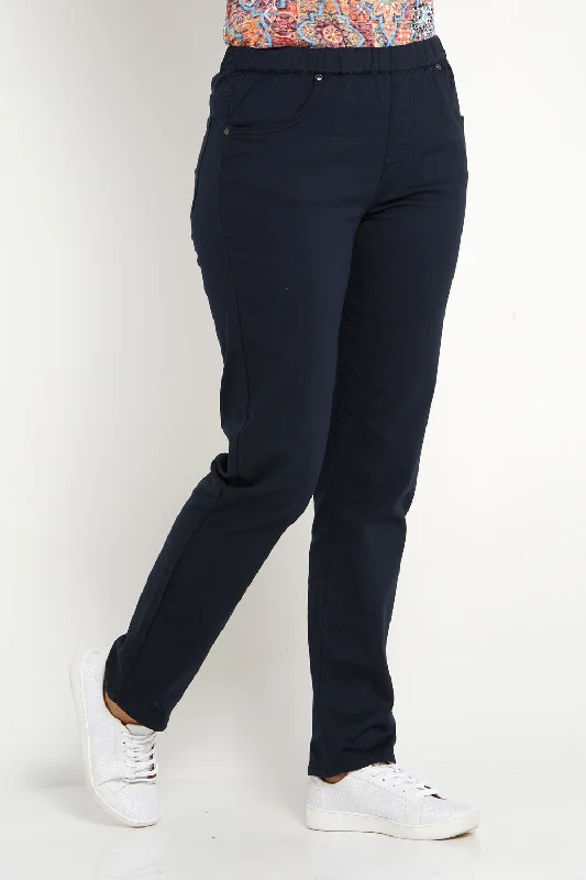 Pull On Plain Jeans - Navy Stylish Plus Size Denim Jeans