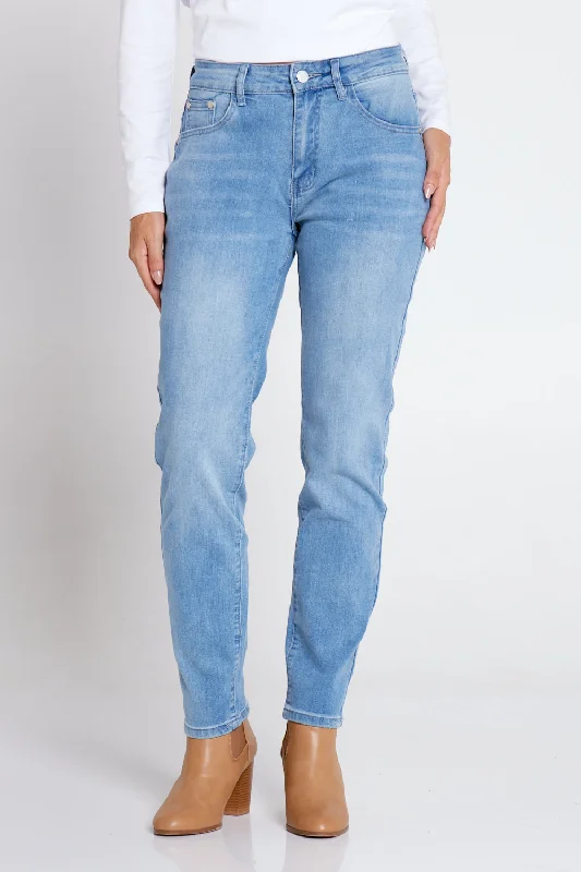 Savannah Cotton Jeans - Denim Comfortable Faded High-Rise Jeans