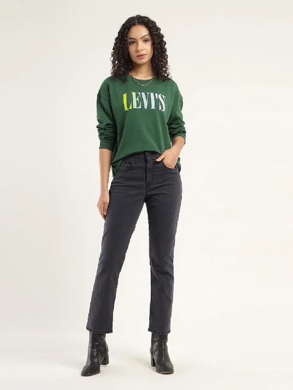 Women's High Rise 724 Slim Straight Fit Black Jeans Cozy Stretch High-Waist Jeans