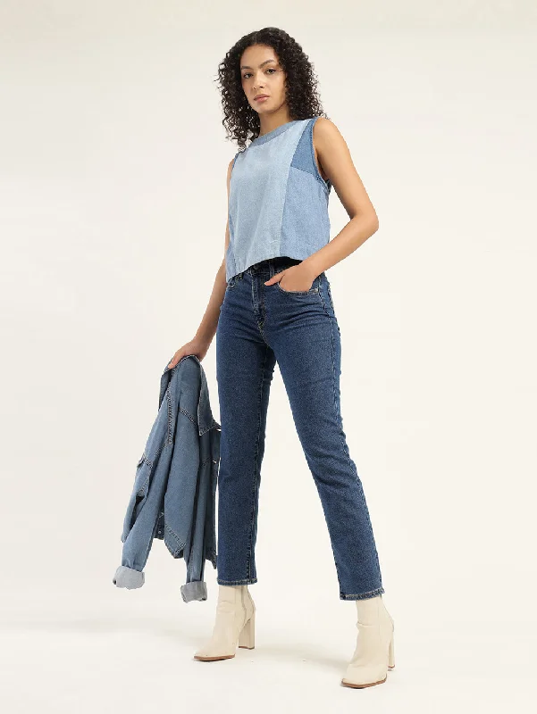 Women's High Rise 724 Slim Straight Fit Jeans Trendy Low-Rise Slim Jeans