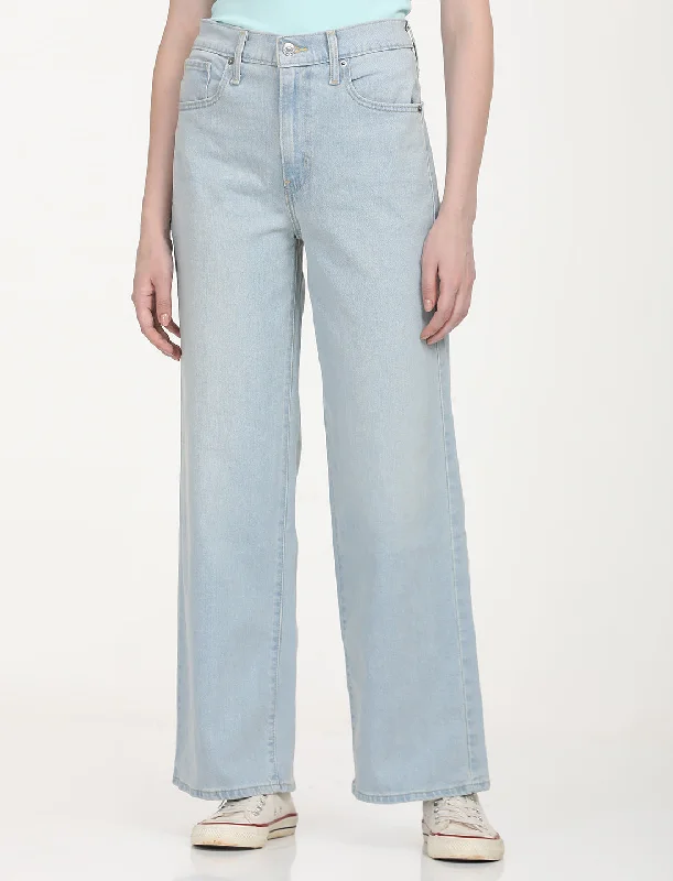 Women's High Rise Wide Leg Light Blue Jeans Cozy Relaxed Fit Jeans