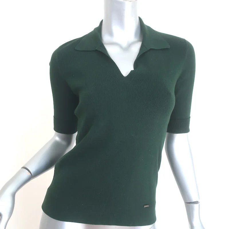 AKRIS Collared Knit Top Dark Green Size US 8 Short Sleeve Sweater Wool Sweater Cotton Sweater Cashmere Sweater AKRIS Collared Knit Top Dark Green Size US 8 Short Sleeve Sweater Wool Sweater Cotton Sweater Cashmere Sweater