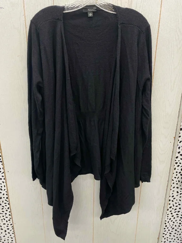 ANA Black Womens Size 1X Sweater Embroidered Appliqued Beaded
