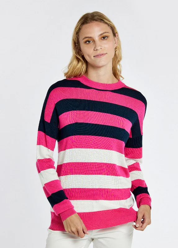 Aranmore Crew Neck Sweater - Cerise Ribbed Striped Patterned