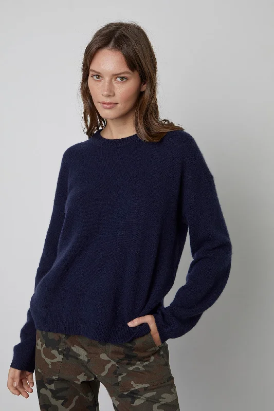 BRYNNE CASHMERE CREW NECK SWEATER Chenille Brocade Lace