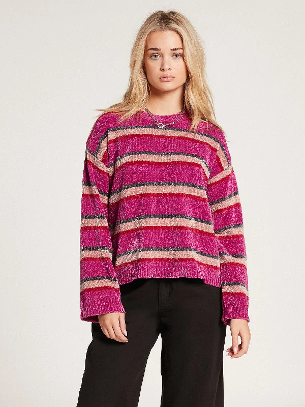 Bubble Tea Striped Sweater - Acai Seamless Knitted Crochet