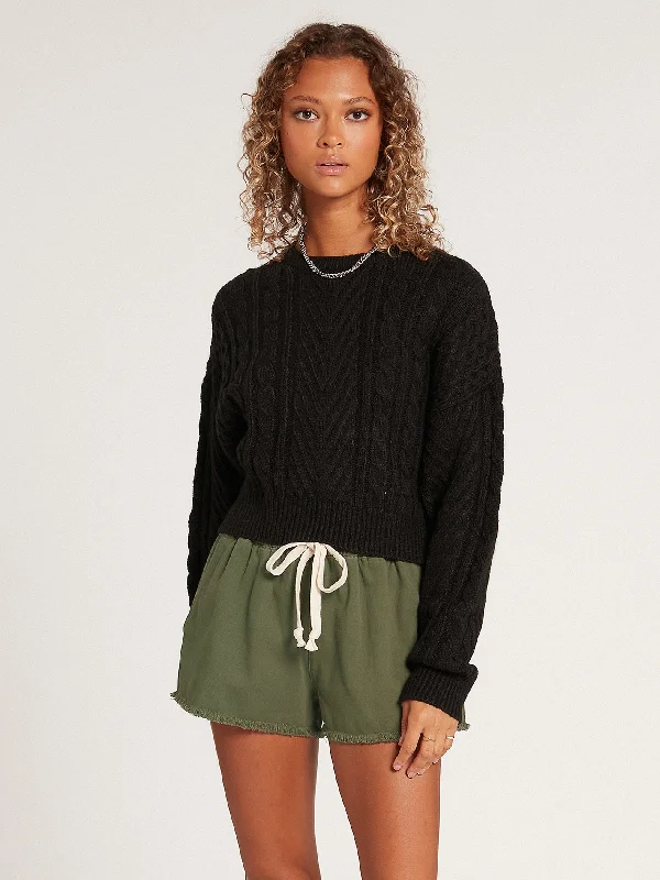 Cabled Babe Sweater - Black Print Jacquard Patchwork
