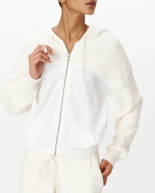 Cotton Cashmere Mixed Media Zip-Up Hoodie Sweater - Chalk Soft Cozy Warm