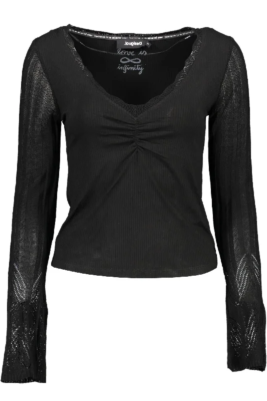 Black Viscose Women Sweater Stretchy Elastic Breathable