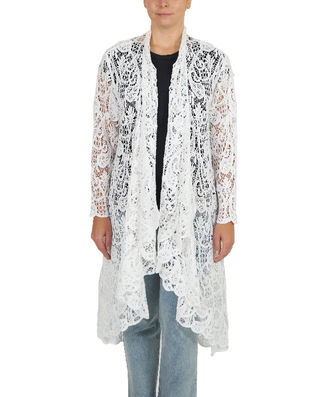 Elegant Long Drape Front Kimono Sweater Cable Knit Ribbed Knit Lace Knit