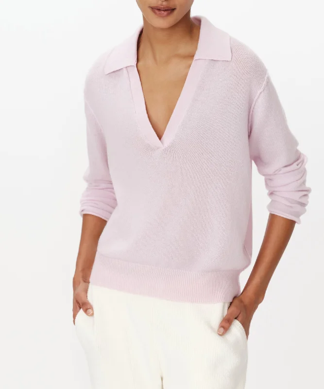 Cashmere Oversized Polo Sweater - Faded Petunia Stylish Fashionable Trendy