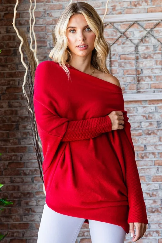 First Love Full Size Asymmetrical Hem Dolman Sleeve Sweater Glossy Satin Silk