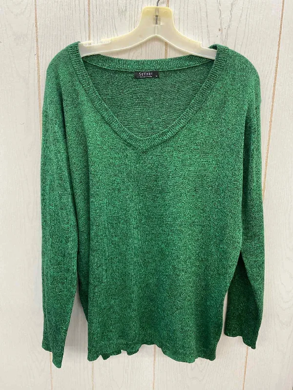 Green Womens Size M Sweater Solid Color Striped Floral Print