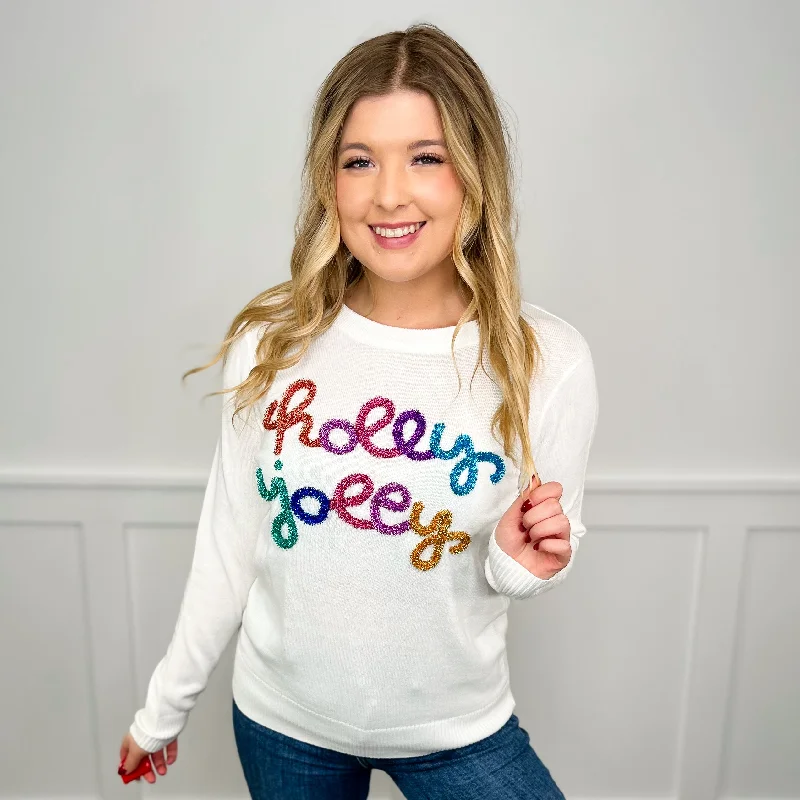 Holly Jolly Sparkle Cotton Blend Long Sleeve White Avery Mae Sweater Top Polka Dot Checkered Tartan
