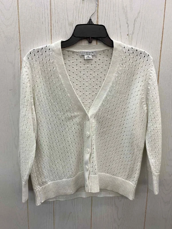 Liz Claiborne White Womens Size XL/P Sweater Mesh Sweater Canvas Denim