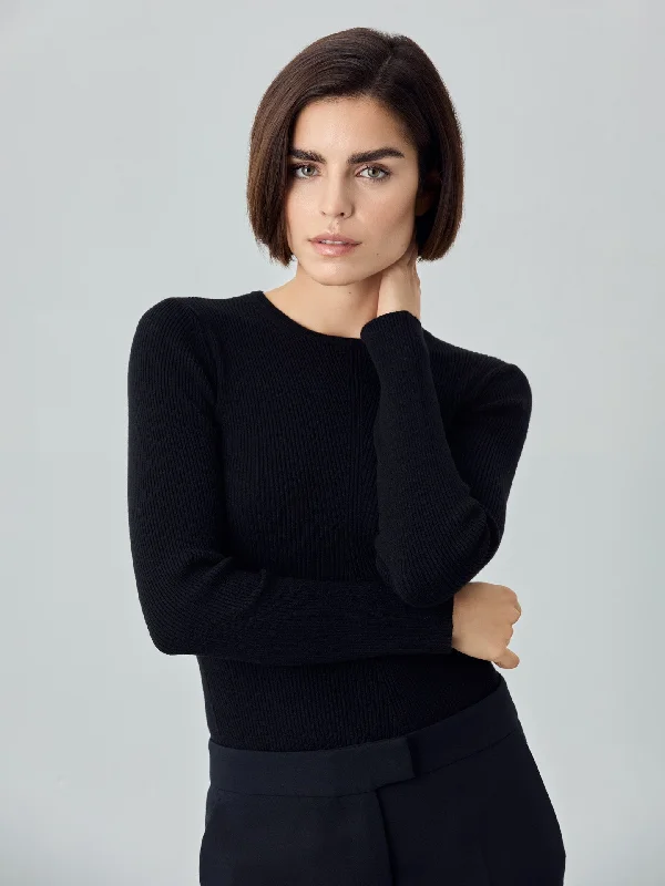 Long Sleeve Rib Knit Sweater In Viscose Blend Nylon Fabric Polyester Fabric Spandex Fabric Long Sleeve Rib Knit Sweater In Viscose Blend Nylon Fabric Polyester Fabric Spandex Fabric