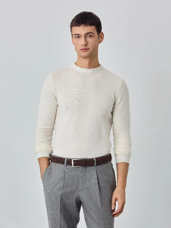 Machine Washable Crew Neck Sweater With Long Sleeves In Lambswool Terry Blend Velvet Blend Canvas Blend