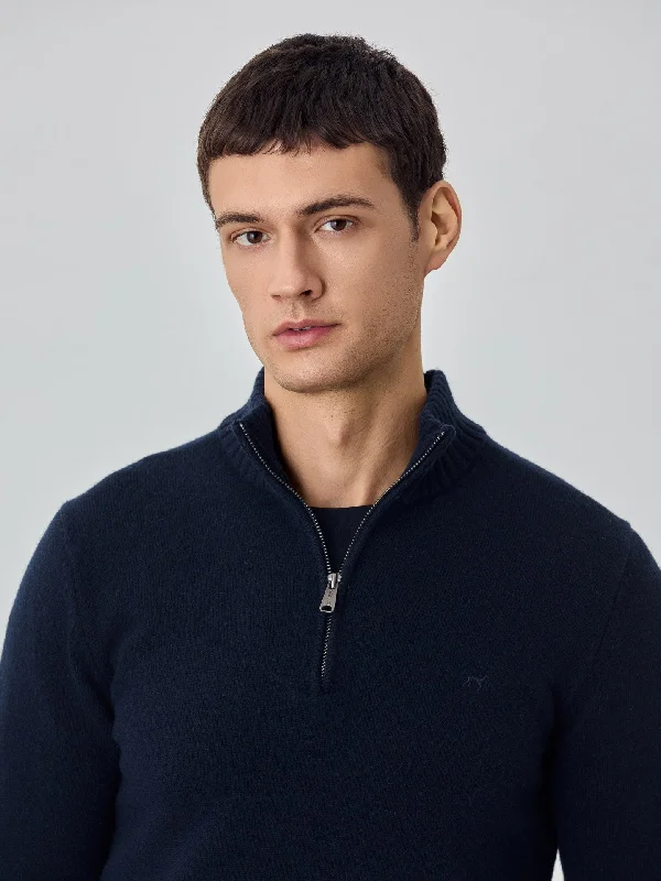 Machine Washable Half-Zip Sweater With Long Sleeves In Lambswool Notch Collar Peter Pan Collar Cowl Neck Machine Washable Half-Zip Sweater With Long Sleeves In Lambswool Notch Collar Peter Pan Collar Cowl Neck
