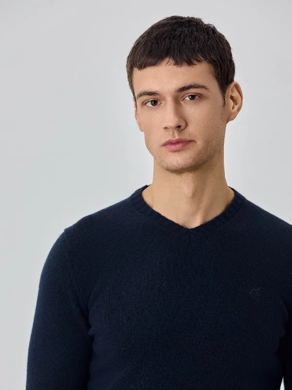 Machine Washable V-Neck Sweater With Long Sleeves In Lambswool Houndstooth Herringbone Solid Machine Washable V-Neck Sweater With Long Sleeves In Lambswool Houndstooth Herringbone Solid