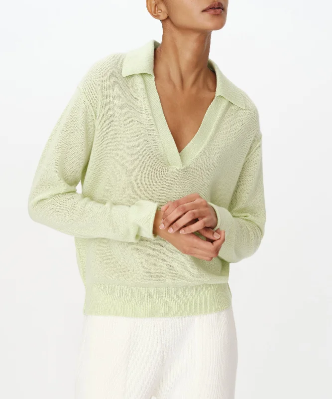 Cashmere Oversized Polo Sweater - Mint Tint Iron Safe Non-Iron Wrinkle Free