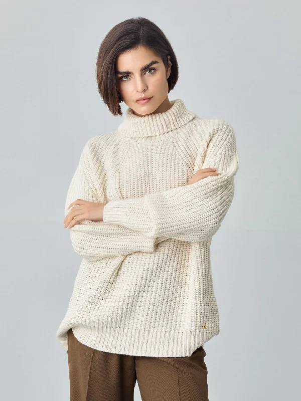 Mock Neck Sweater in Lambswool Blend Herringbone Houndstooth Plaid