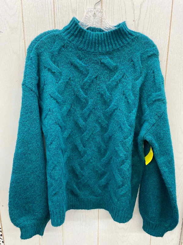 Nine West Teal Womens Size M Sweater Collared Crew Neck Turtle Neck