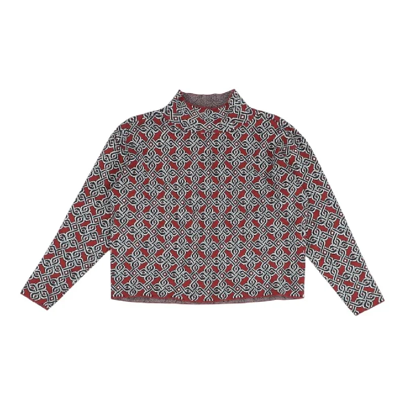 Red Geometric Turtleneck Sweater Graphic Sweater Embroidered Appliqued
