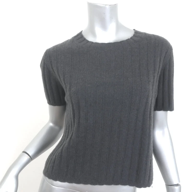 SABLYN Ethan Cashmere Short Sleeve Sweater Top Charcoal Ribbed Knit Size Medium Tailored Straight A-Line SABLYN Ethan Cashmere Short Sleeve Sweater Top Charcoal Ribbed Knit Size Medium Tailored Straight A-Line