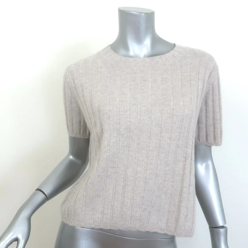 SABLYN Ethan Cashmere Short Sleeve Sweater Top Oatmeal Ribbed Knit Size Medium Toggled Drawstring Belted SABLYN Ethan Cashmere Short Sleeve Sweater Top Oatmeal Ribbed Knit Size Medium Toggled Drawstring Belted