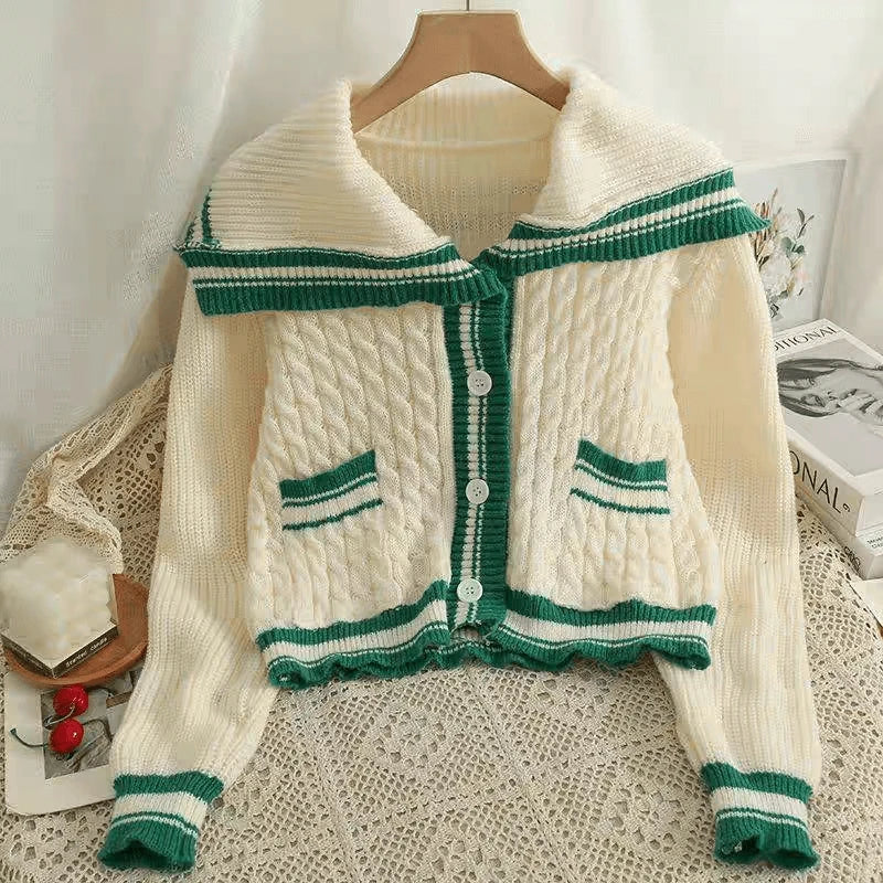 Sailor Collar Knit Sweater Cashmere Blend Cotton Blend Poly Blend